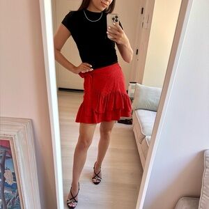 Maje Red Ruffled Mini Skirt for Night Out